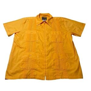 Guayabera by Carlos de Marco Orange Front Zip Men’s Short Sleeve Shirt size L